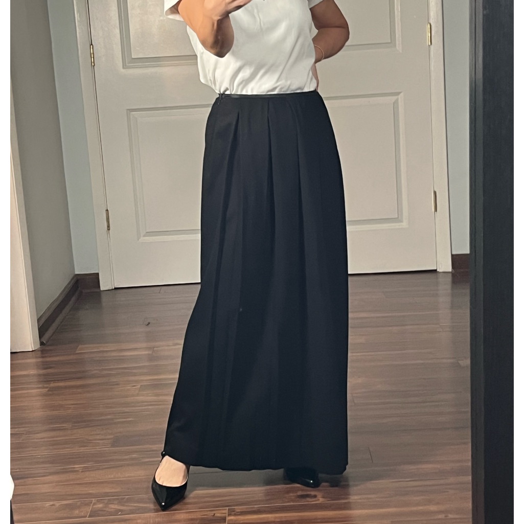 Fendi Jeans Black Wool Pleated Long Skirt Size It 42